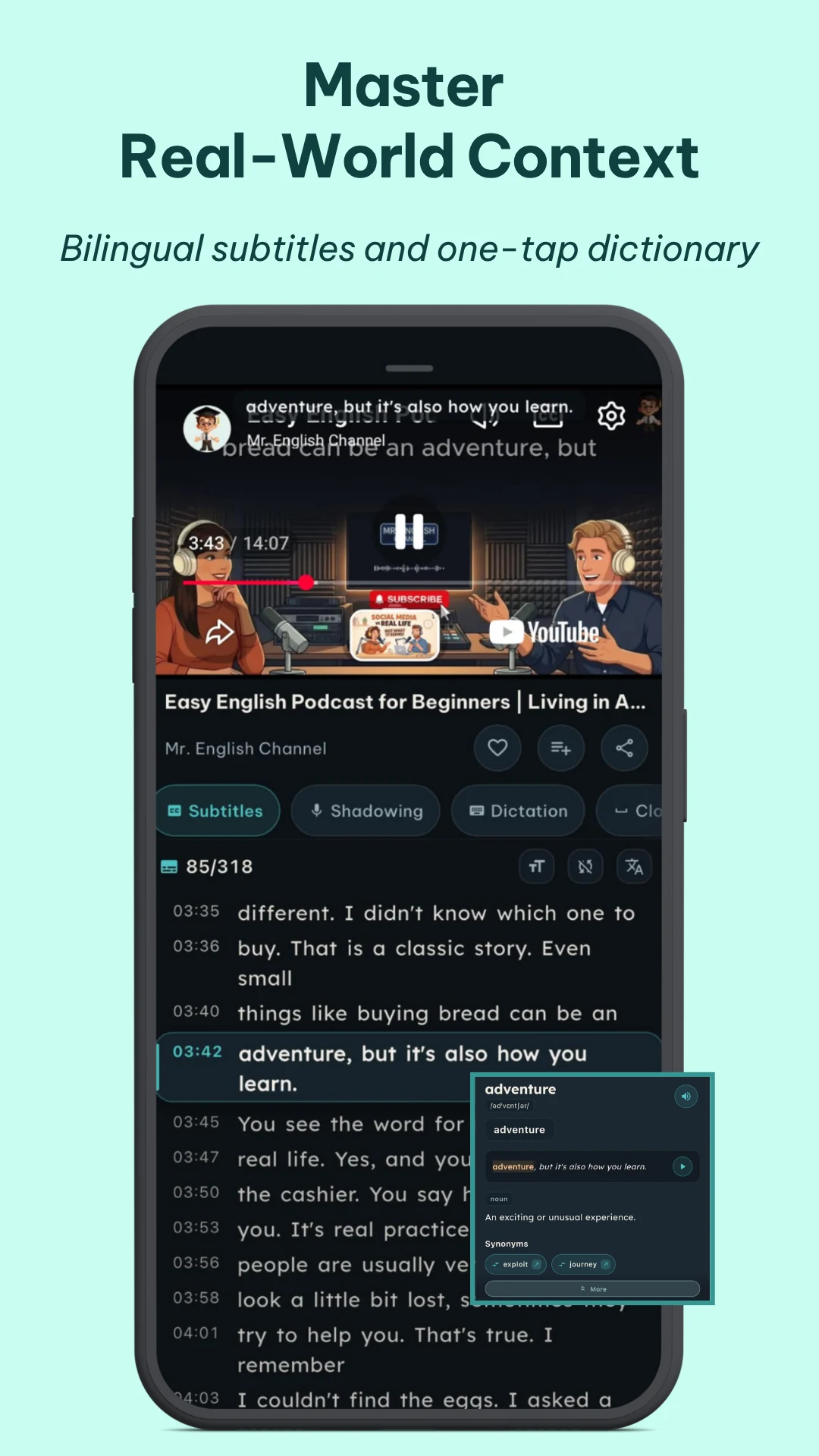 4You: Learn language via video screenshot